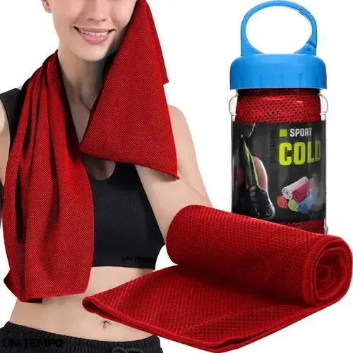 5 Toalhas Rosto Microfibra Refrescante Fitness Seca Rápido Cor Vermelho