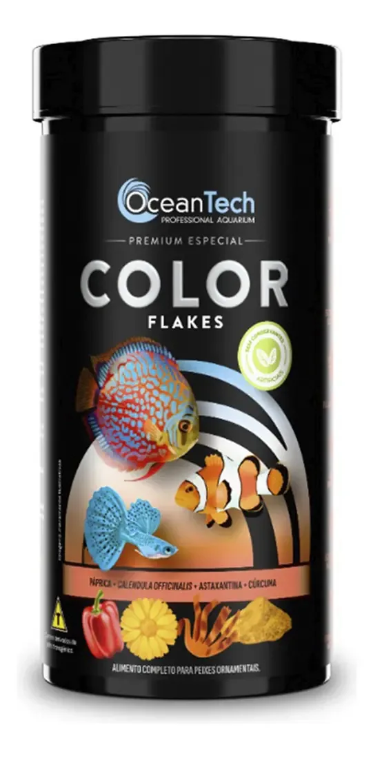 Ração Flocos Oceantech Color Flakes 10g Realça Cores Peixes