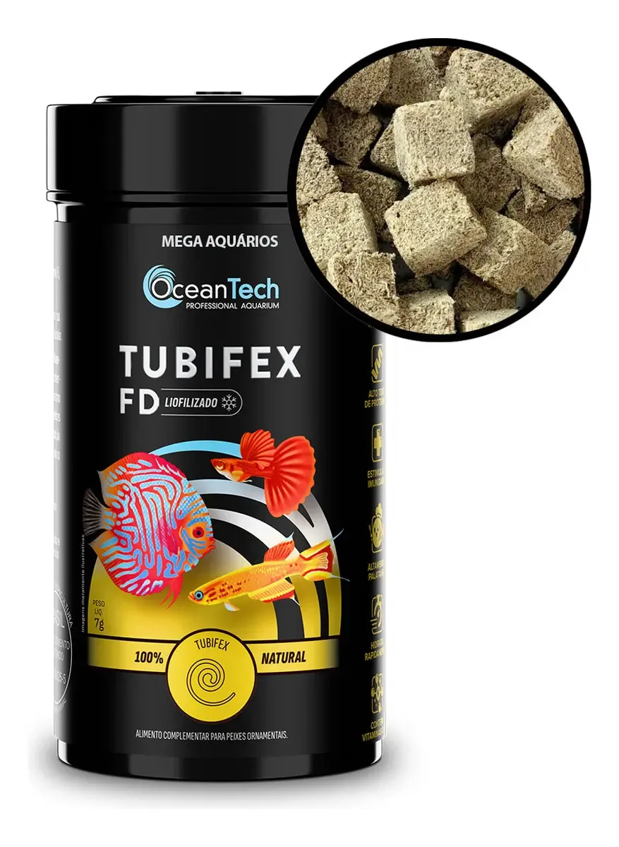 Ocean Tech Tubifex 10g Ração Natural Para Peixes Desidratada