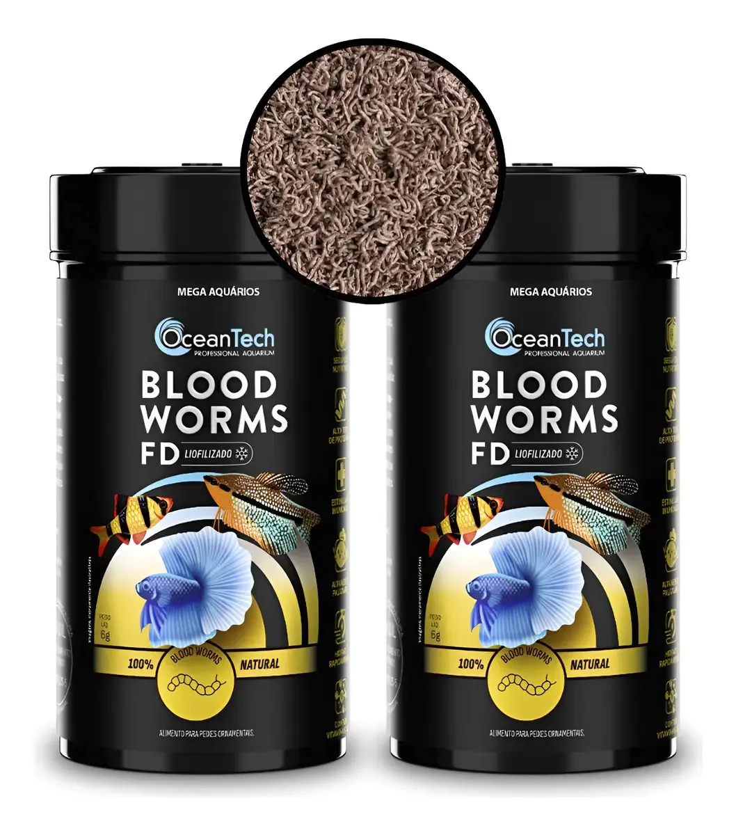 Oceantech Bloodworms 24g Ração Suplemento Natural Peixes