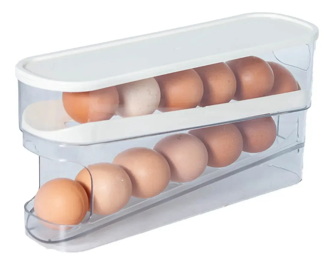 Organizador de acrílico para dispensador de ovos deslizante, 12 ovos, branco