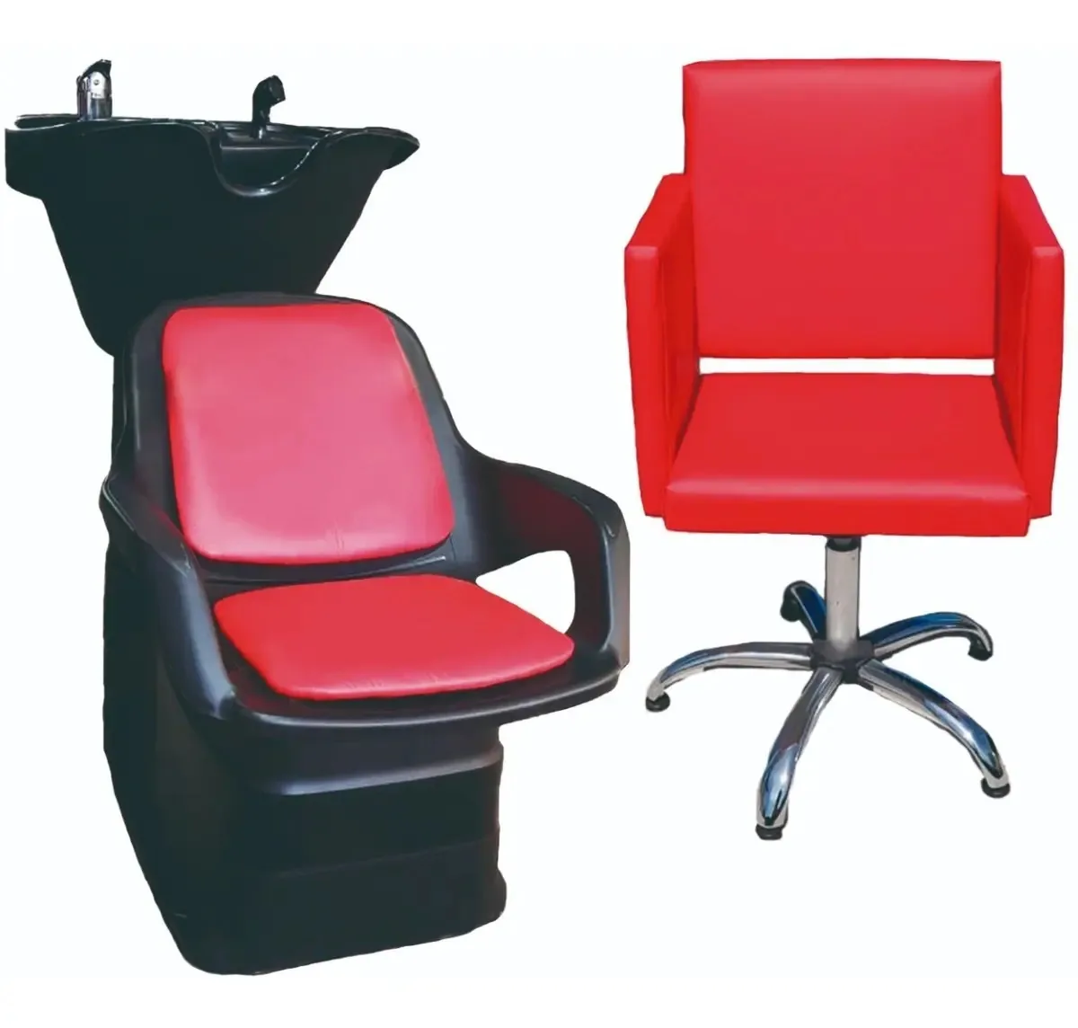 Cadeira Combo Red Headwash+Cutting, base cromada, vermelha