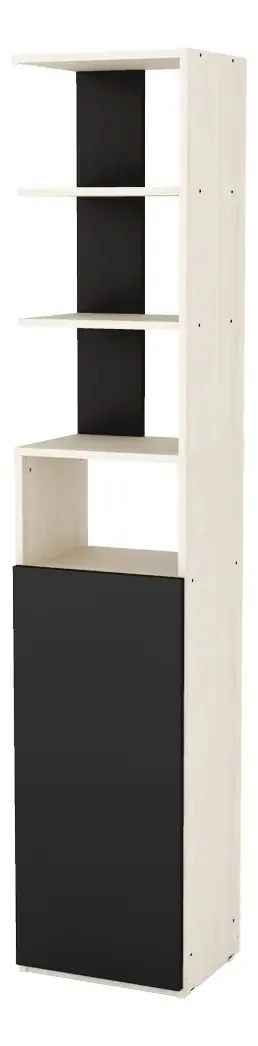 Biblioteca de meia porta e prateleiras, quarto para jovens, móveis pretos de Guatambú