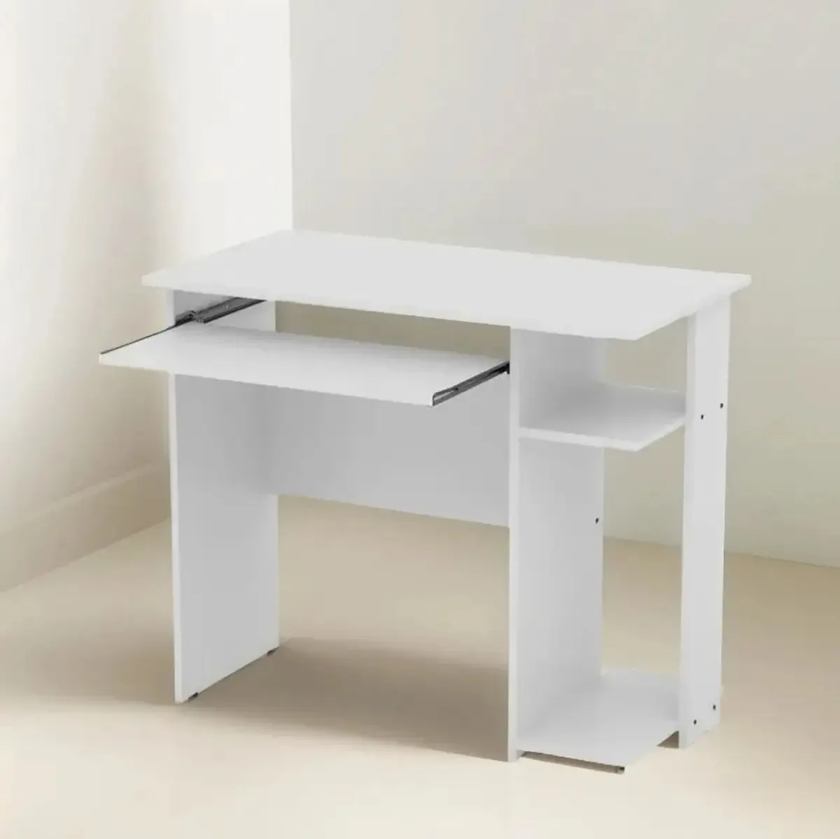 Mesa de mesa PC 0,90 m 1 gaveta 1 prateleira Computador cor melamina Piro White