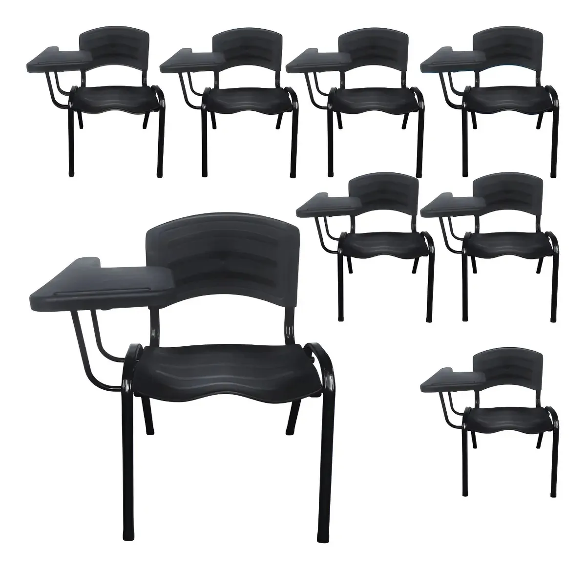 Kit 8 Cadeiras Iso Universitária Preta Escolar + Prancheta