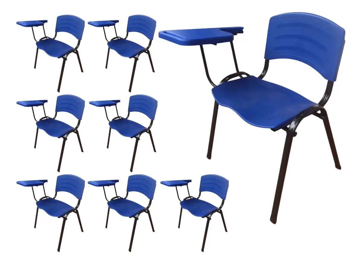 8 Cadeiras Universitárias Plásticas com Prancheta Azul