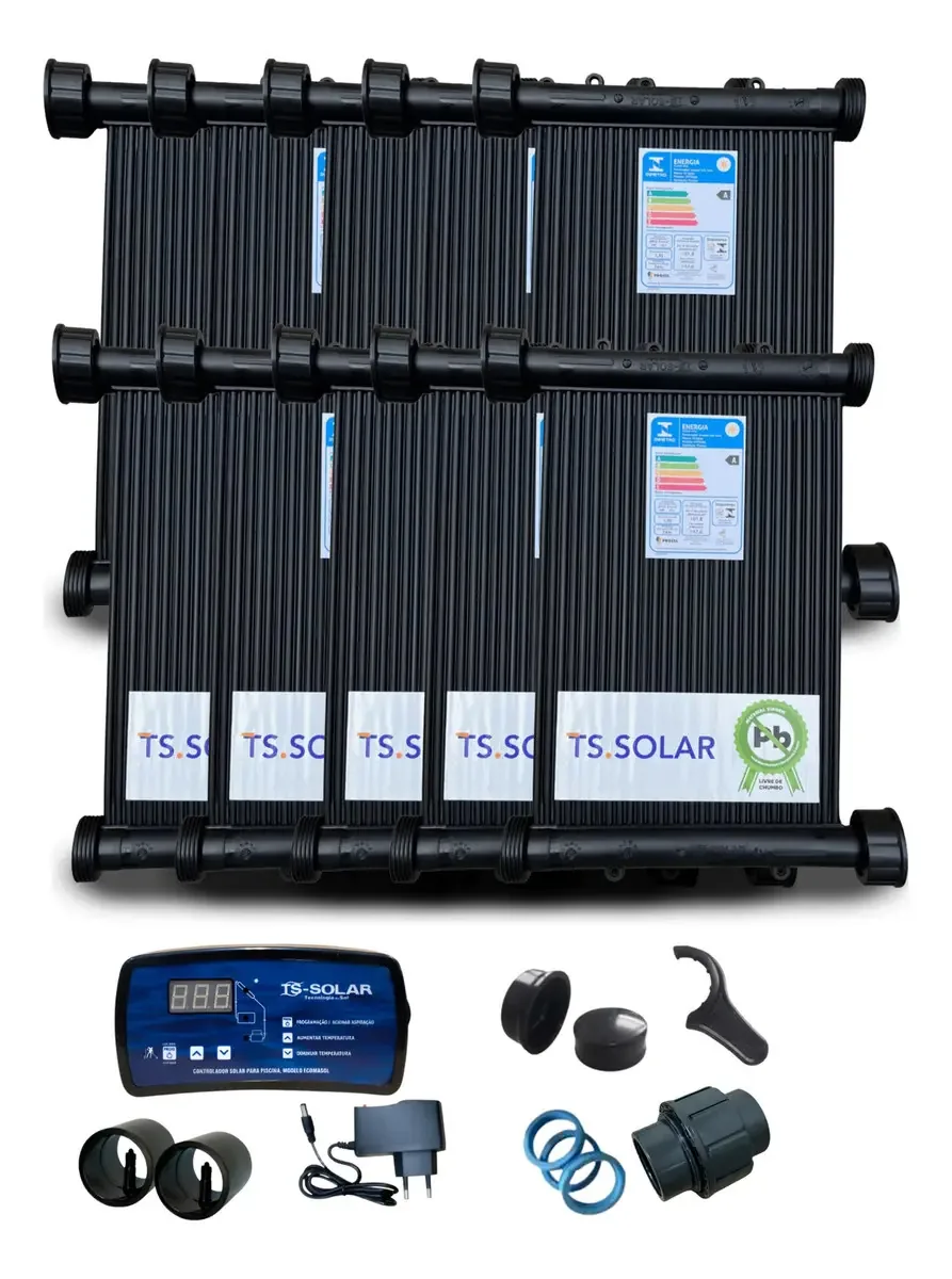 10 Placas 3m Aquecedor Solar Piscinas + Cotrolador Ts Solar