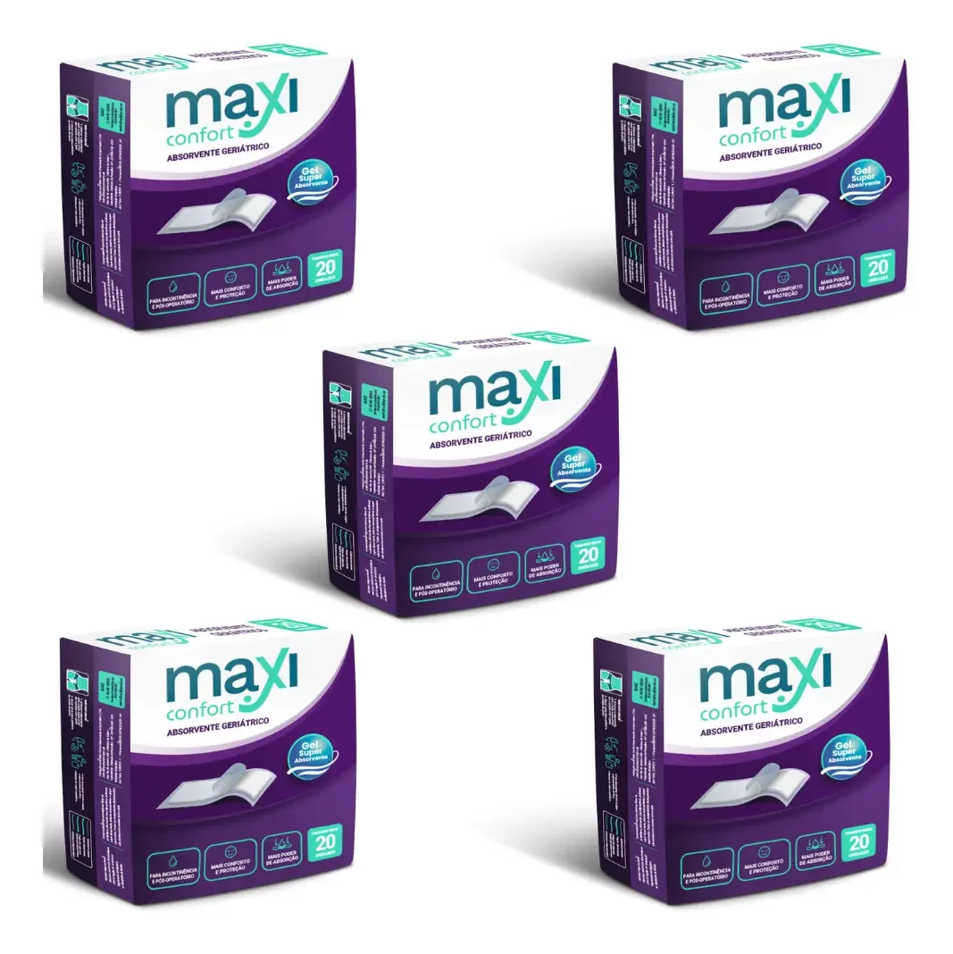 Kit 5 Pct Absorvente Geriátrico C/ 20 Un Maxi Confort