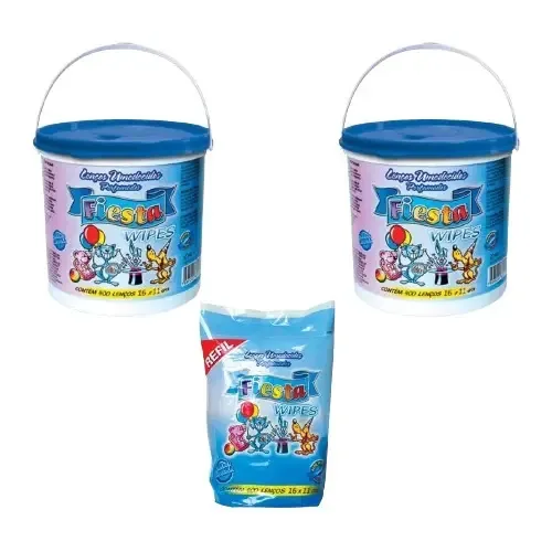 Kit 2 Baldes Lenços Umedecidos Fiesta + Refil (1200 Toalhas)