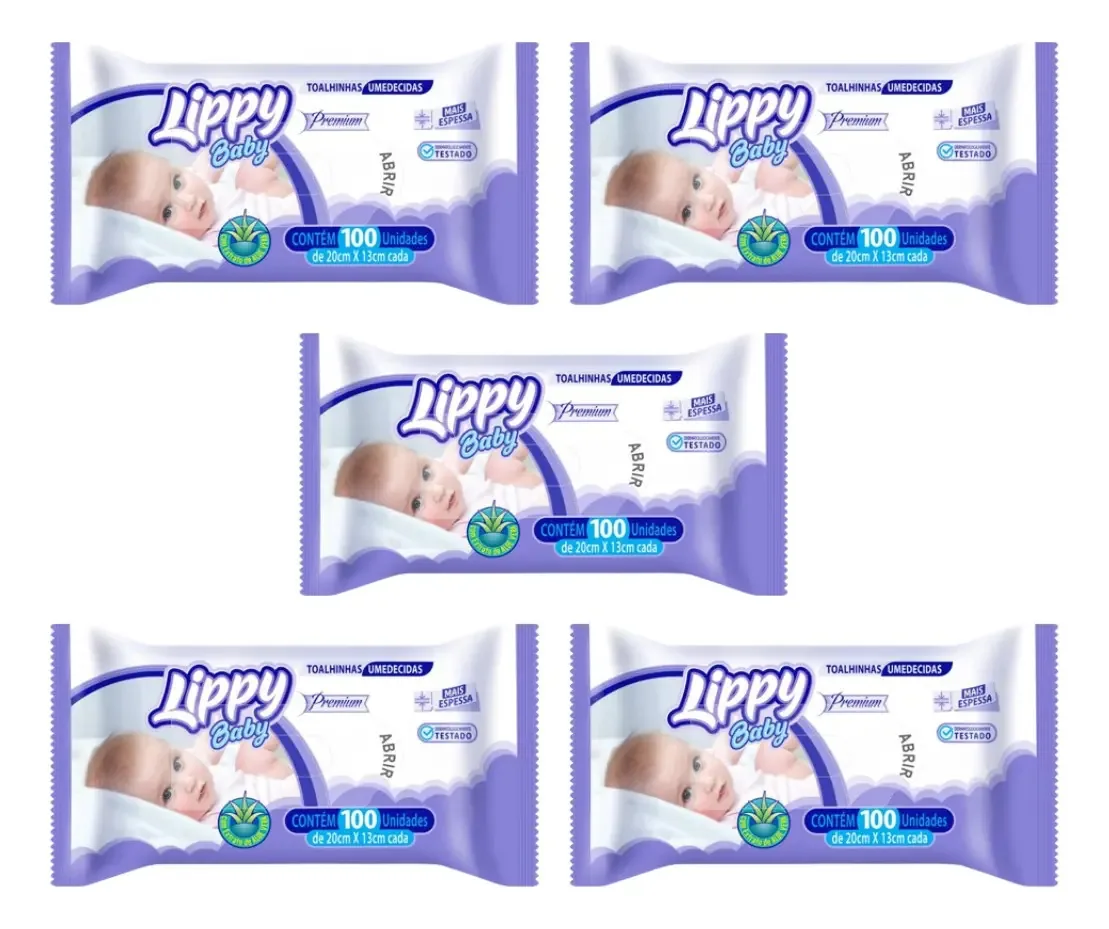 Kit 5 Pacotes Toalhas Umedecidas Lippy Premium