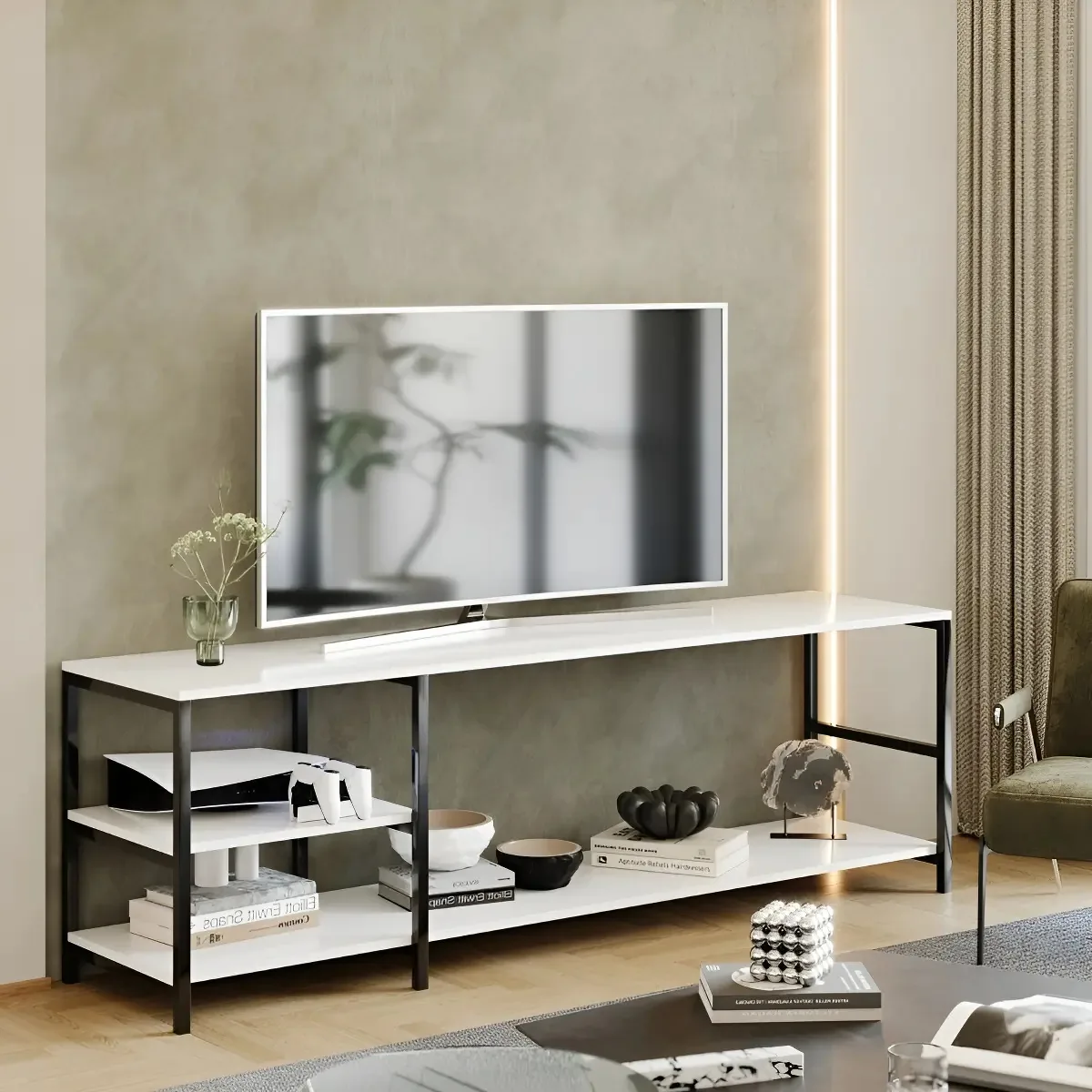 Rack Industrial Ee Moveis Brooklin 160 Para TV 60 Polegadas Branco
