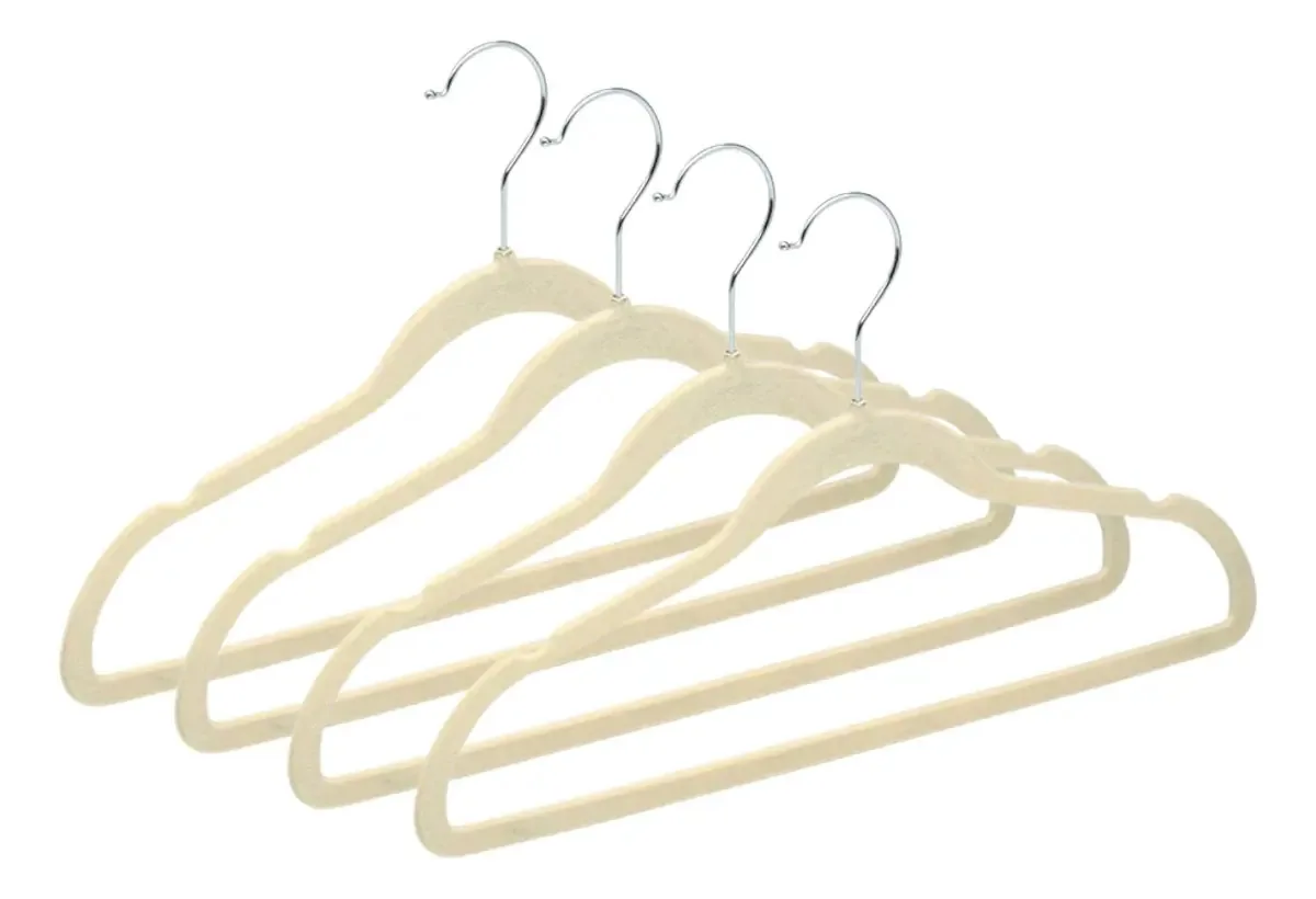 Conjunto de 4 cabides antiderrapantes de veludo - organização bege