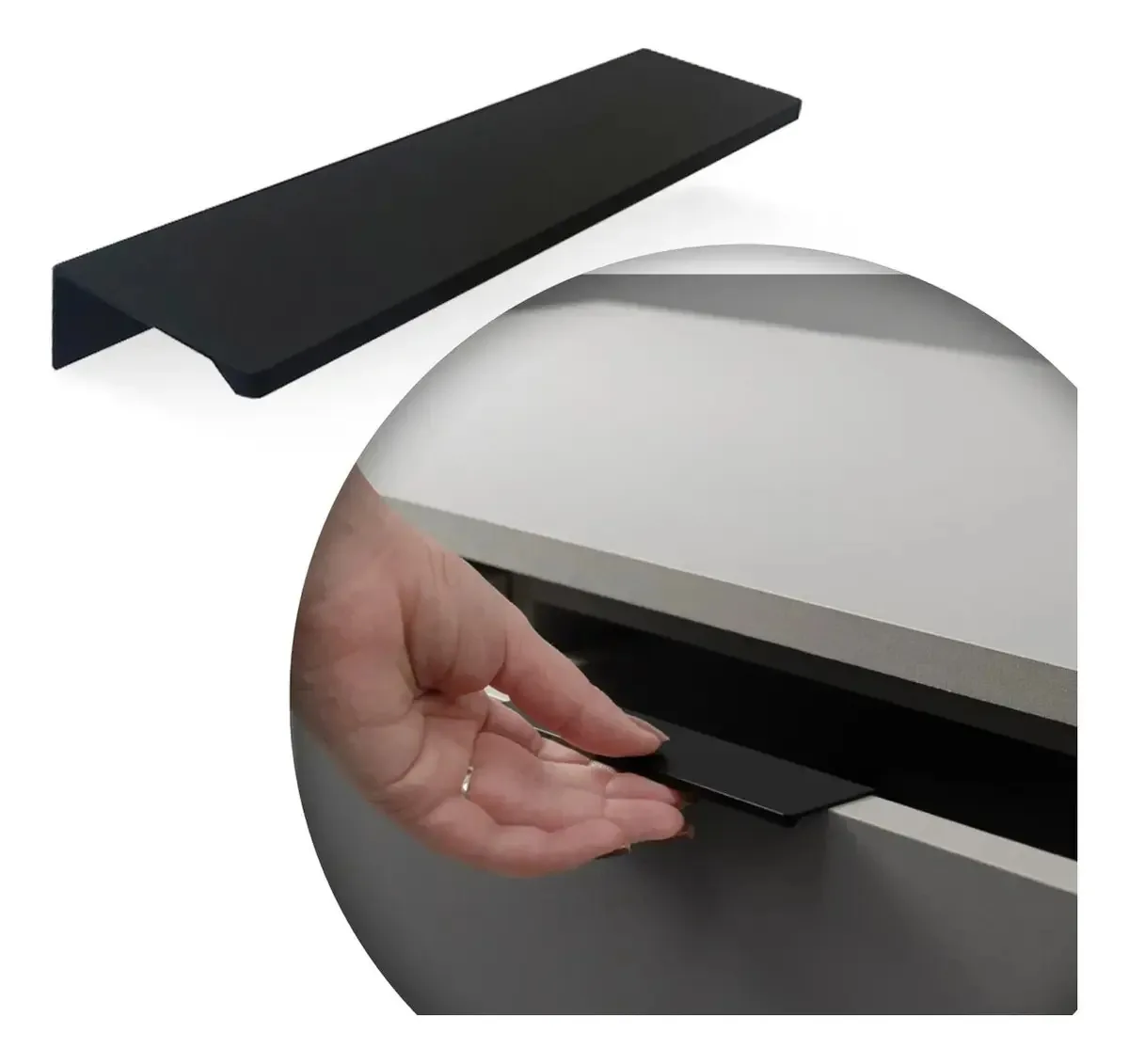Puxador Shop Móveis Acessórios Slim pintura eletrostática a pó acabamento pintura eletrostática25cm x 1.5cm x 3.5cm - kit x 5 unidades - Preto