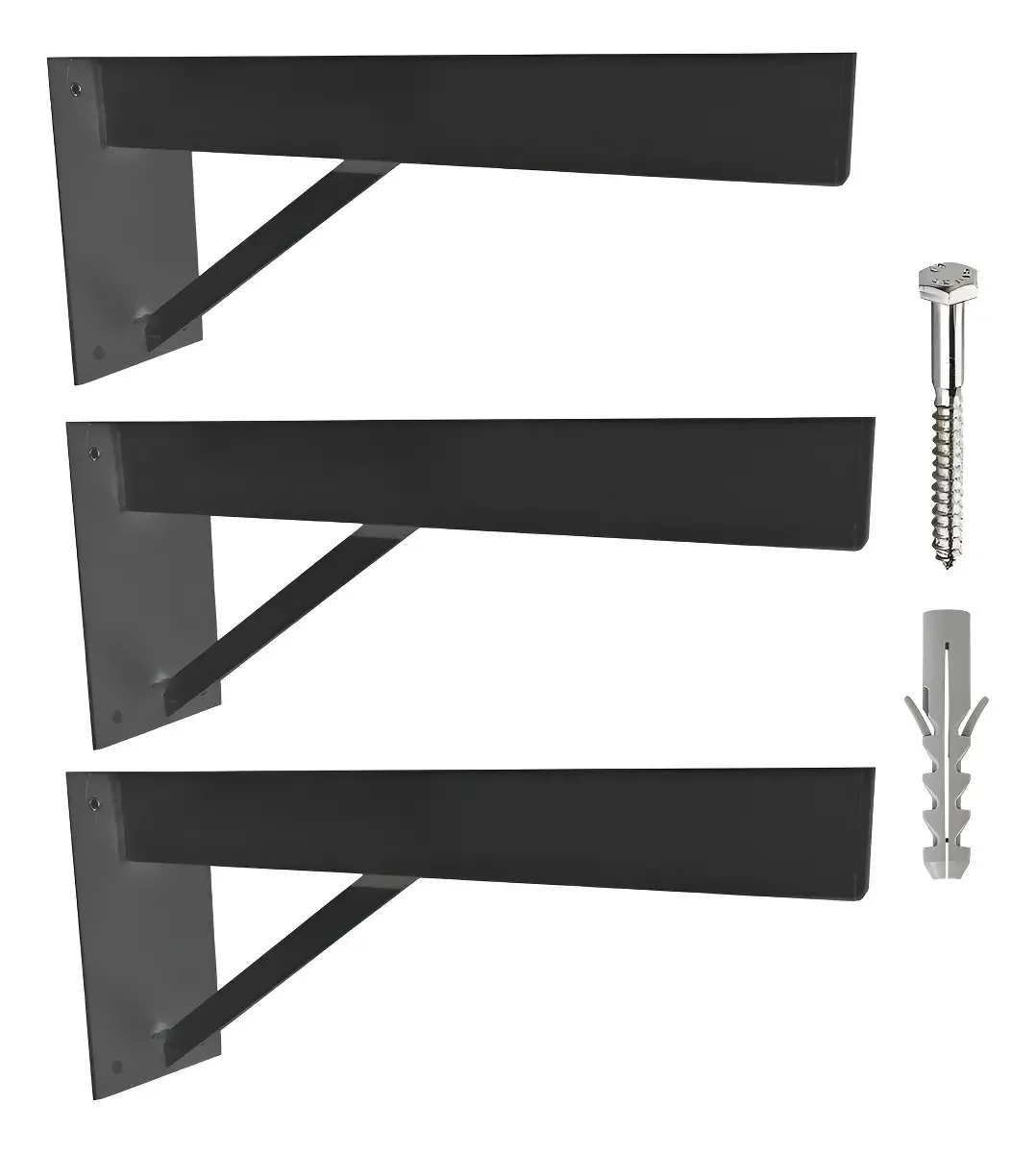 Kit c/3 Suportes p/ Pia e Bancada 50cm, Reforçado de Aço Preto, c/ Parafusos e Buchas