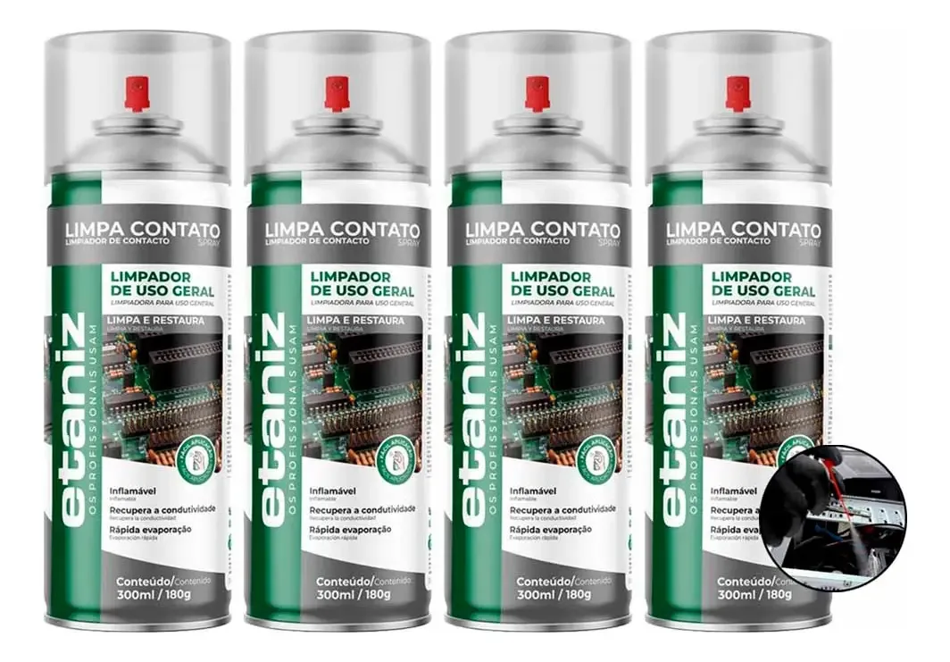 4 Limpa Contato Eletrônico Etaniz 300ml Rápida Evaporação