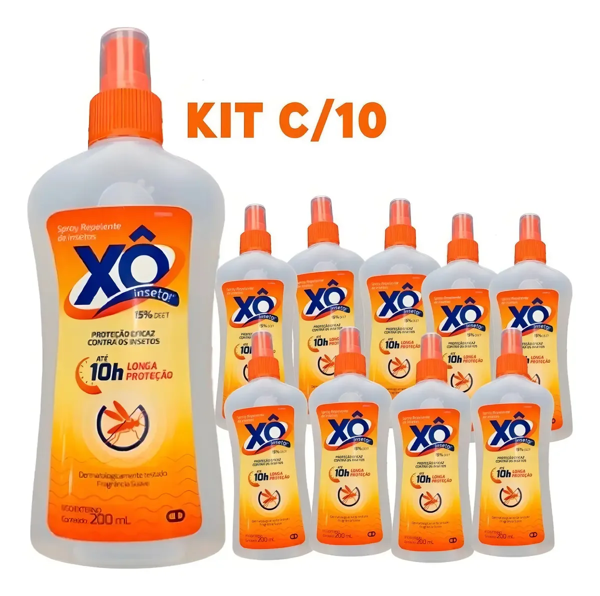 Kit 10 Repelentes Insetos Squeeze Xô Inseto Deet 10h 200ml