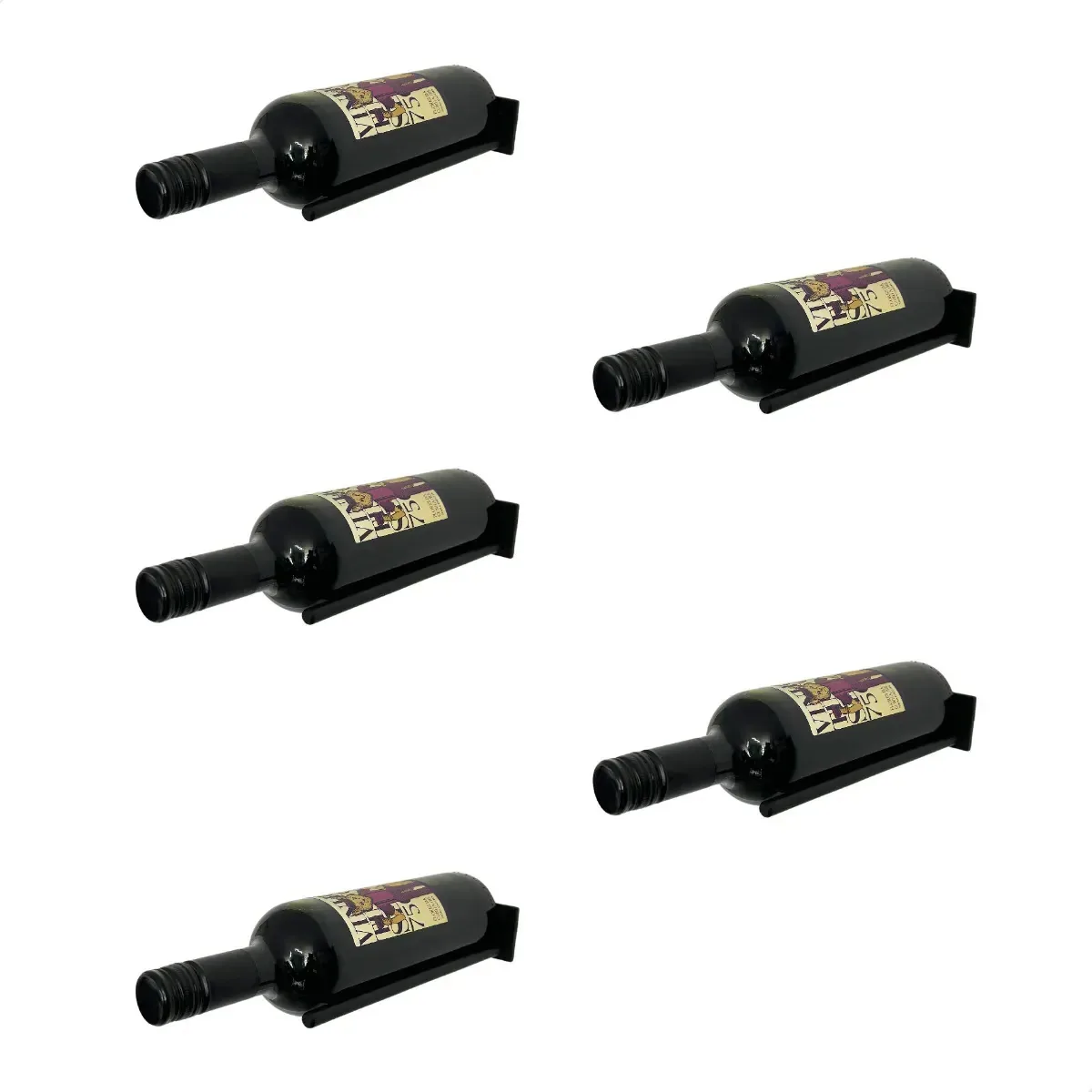 Kit 5 Suportes Para Garrafas Vinho Ferro Preto De Fábrica