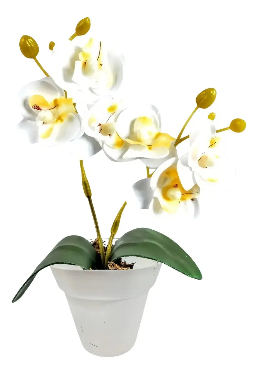 2 Mini Vaso Orquídea Artificial Decoracao Para Banheiros Branco