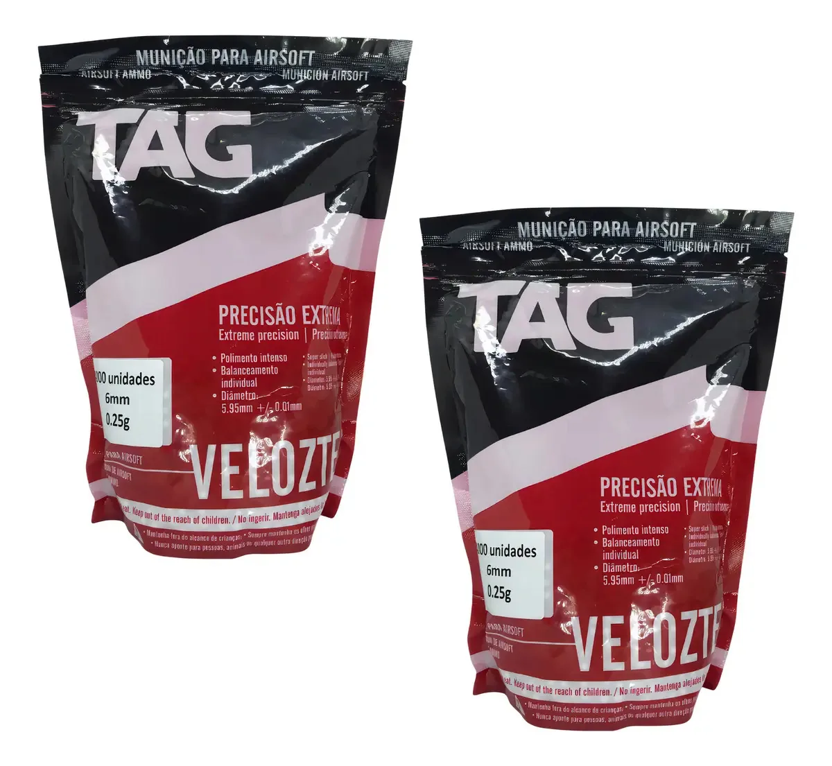 Munição Airsoft 6mm 0,25g 4000 Bbs Tag Velozter Branco
