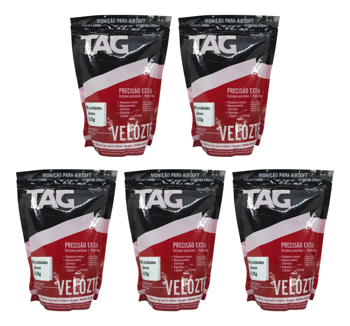 Munição Airsoft 6mm Branco TAG Esfera Bbs 0,25g Pacote 5x4000