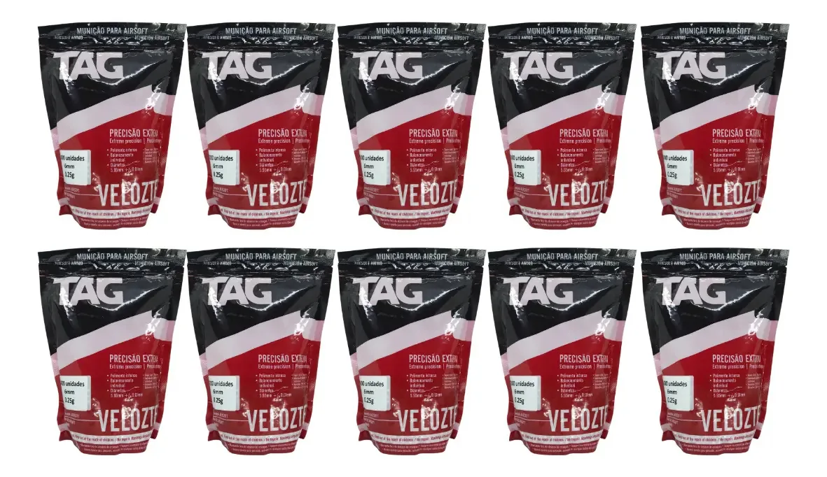 Pacote Esferas Bbs Airsoft 0,25g 6mm Tag Velozter 40.000 Un