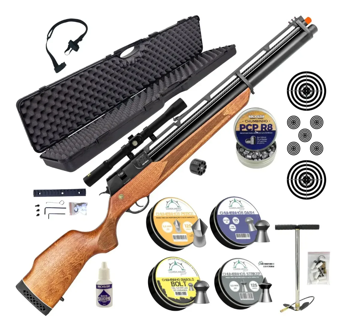 Carabina Espingarda Pressão Rossi R8 Madeira Pcp 5,5mm Madeira 1397 Mm