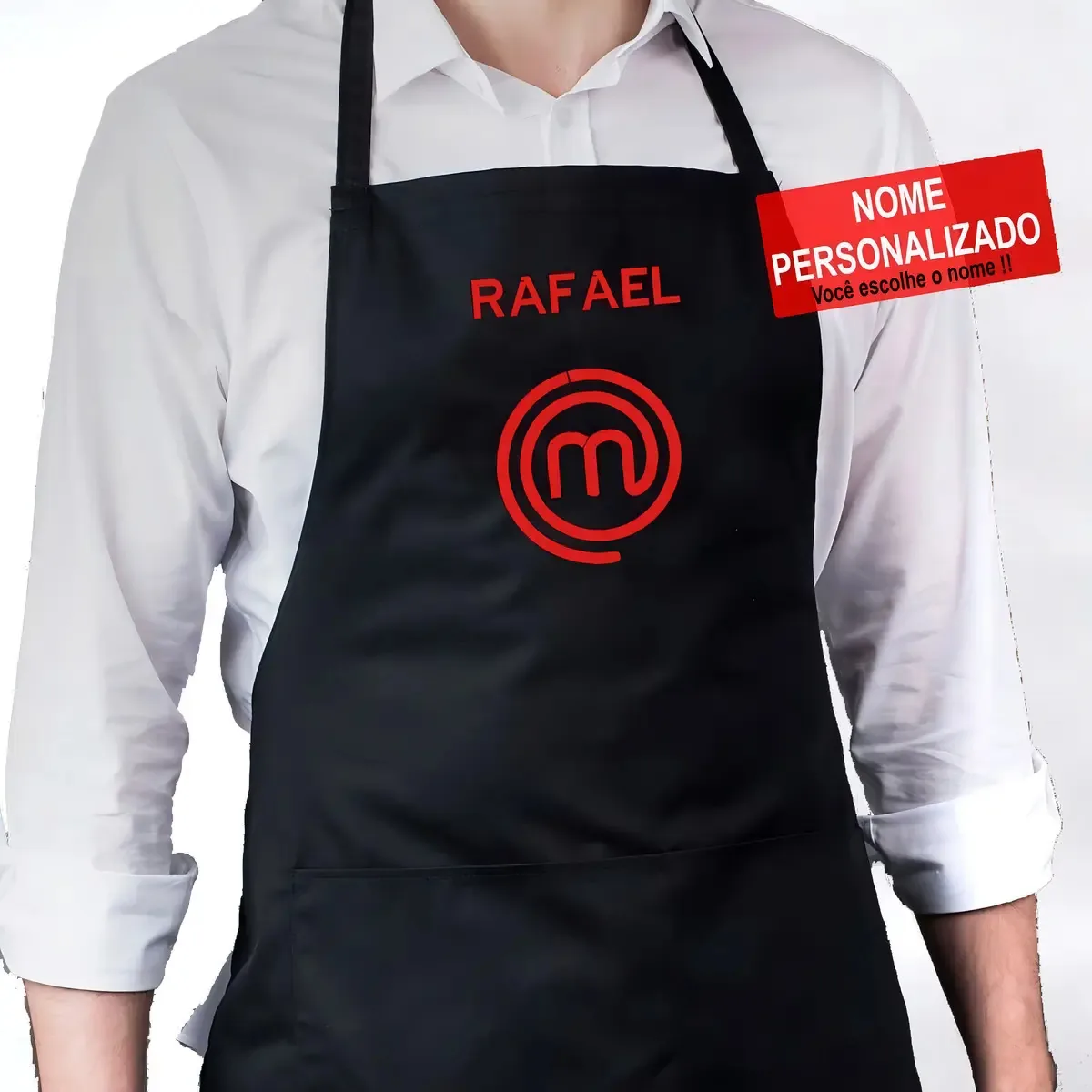 Avental Bordado Chef C/ Nome Personalizado Presente Uniforme Cor Preto Desenho Do Tecido Master Chef