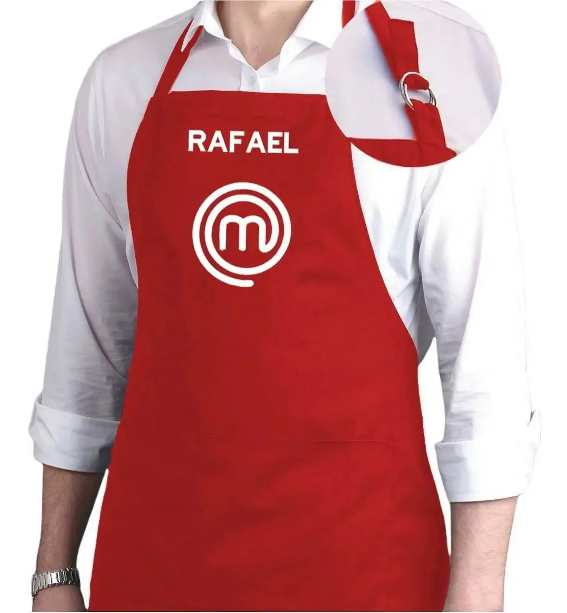 Avental Bordado Chef C/ Nome Personalizado Presente Uniforme Cor Vermelho Desenho Do Tecido Master Chef
