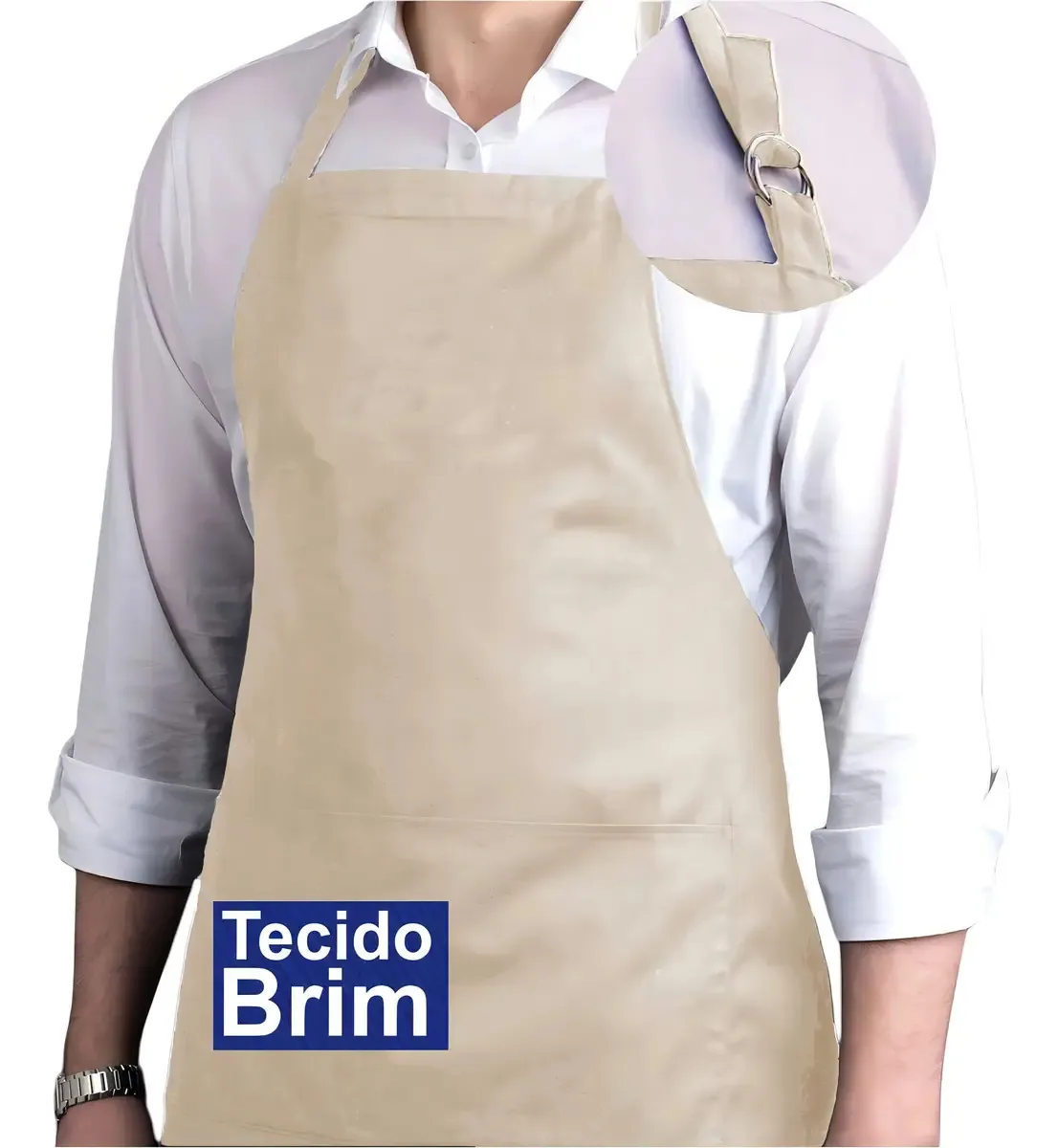 Avental Inteiro Churrasqueiro Bege Brim Perbella Uniformes Aventura Peito