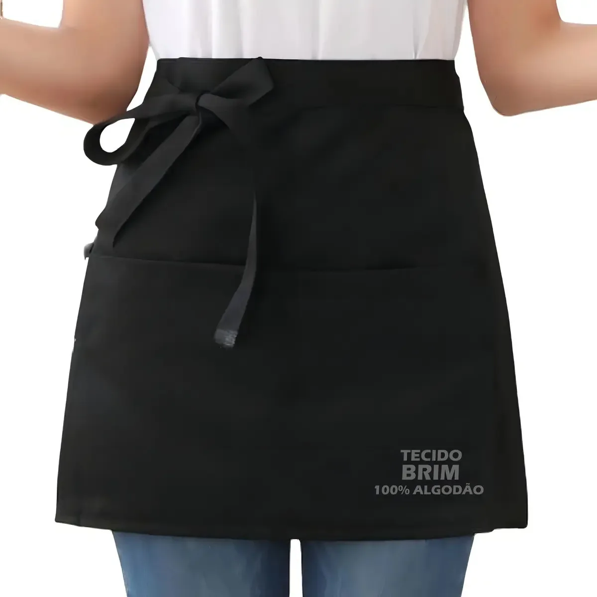 Avental de Cintura Preto Perbella Uniformes Brim 2 Bolsos