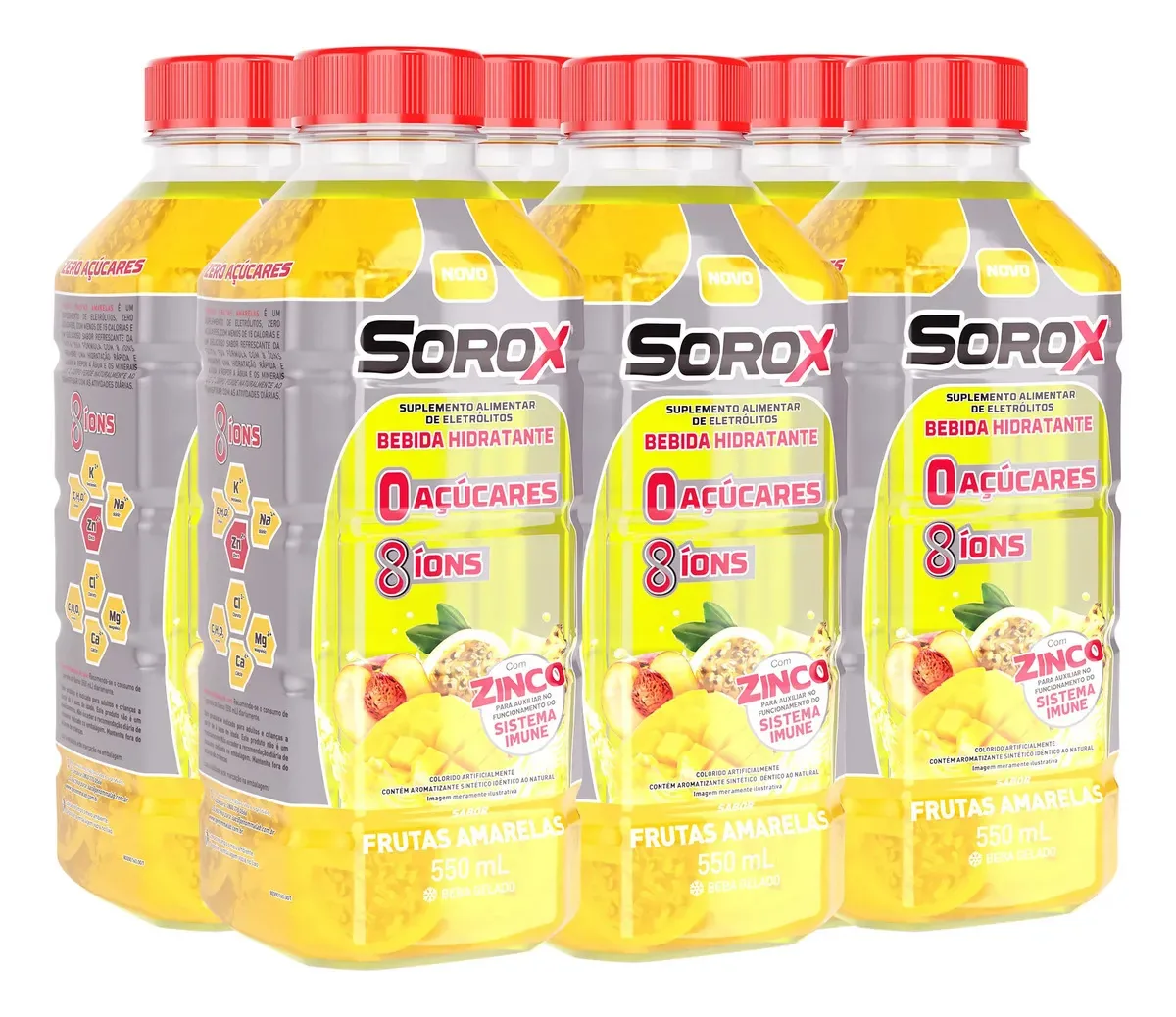 Bebida Hidrotônica Sorox Frutas Amarelas 550ml - Zero Açúcar e Baixa Caloria Kit C6