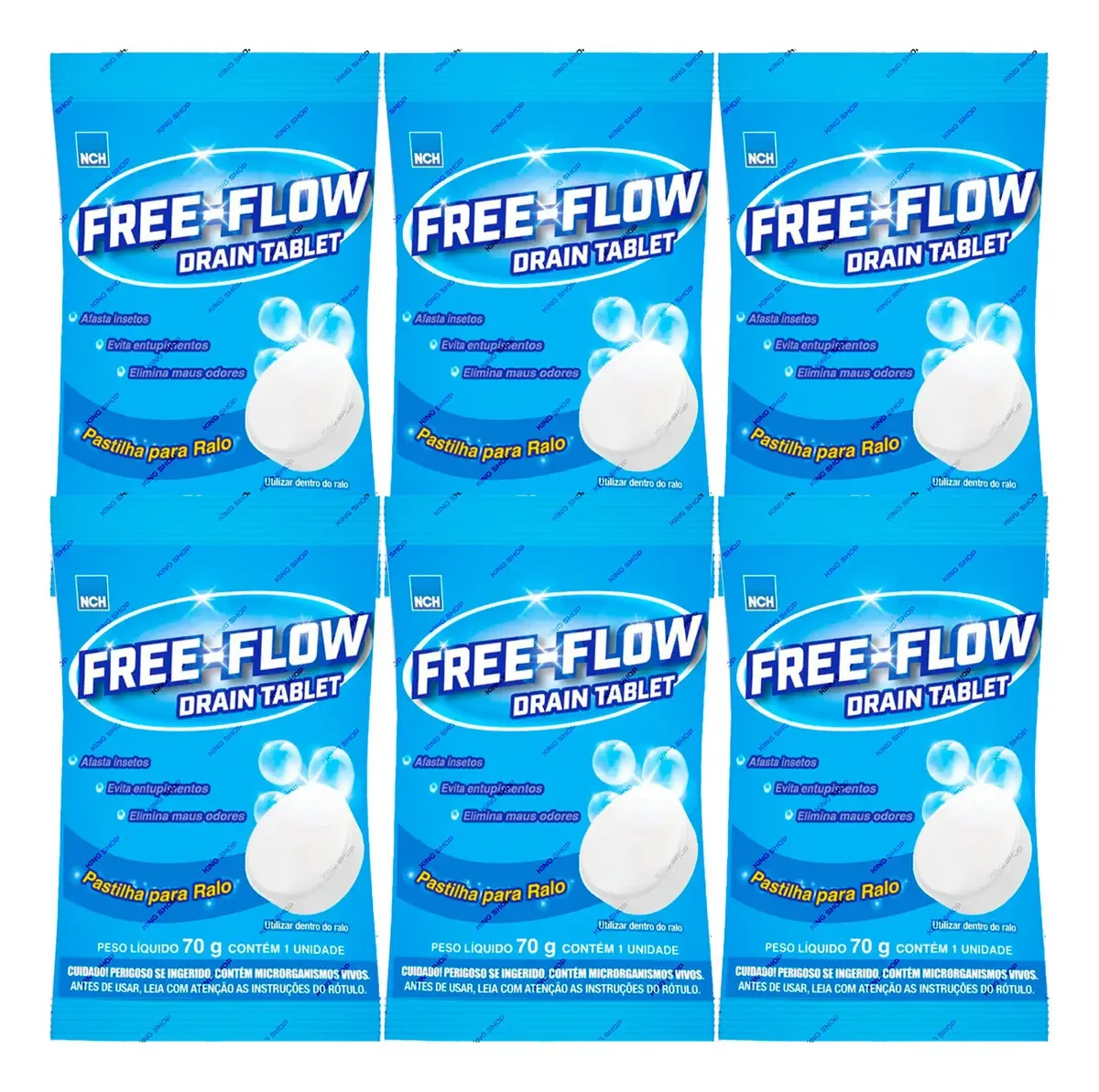 Kit 6 Pastilhas Anti Odores NCH Free Flow Ralos Banheiro 70g
