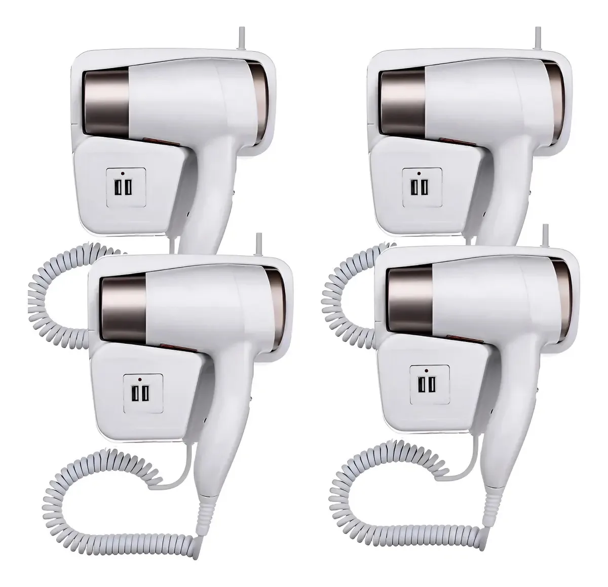 4 Secadores De Cabelo Parede Hotel Fixo Antifurto 110v 220v Cor Branco
