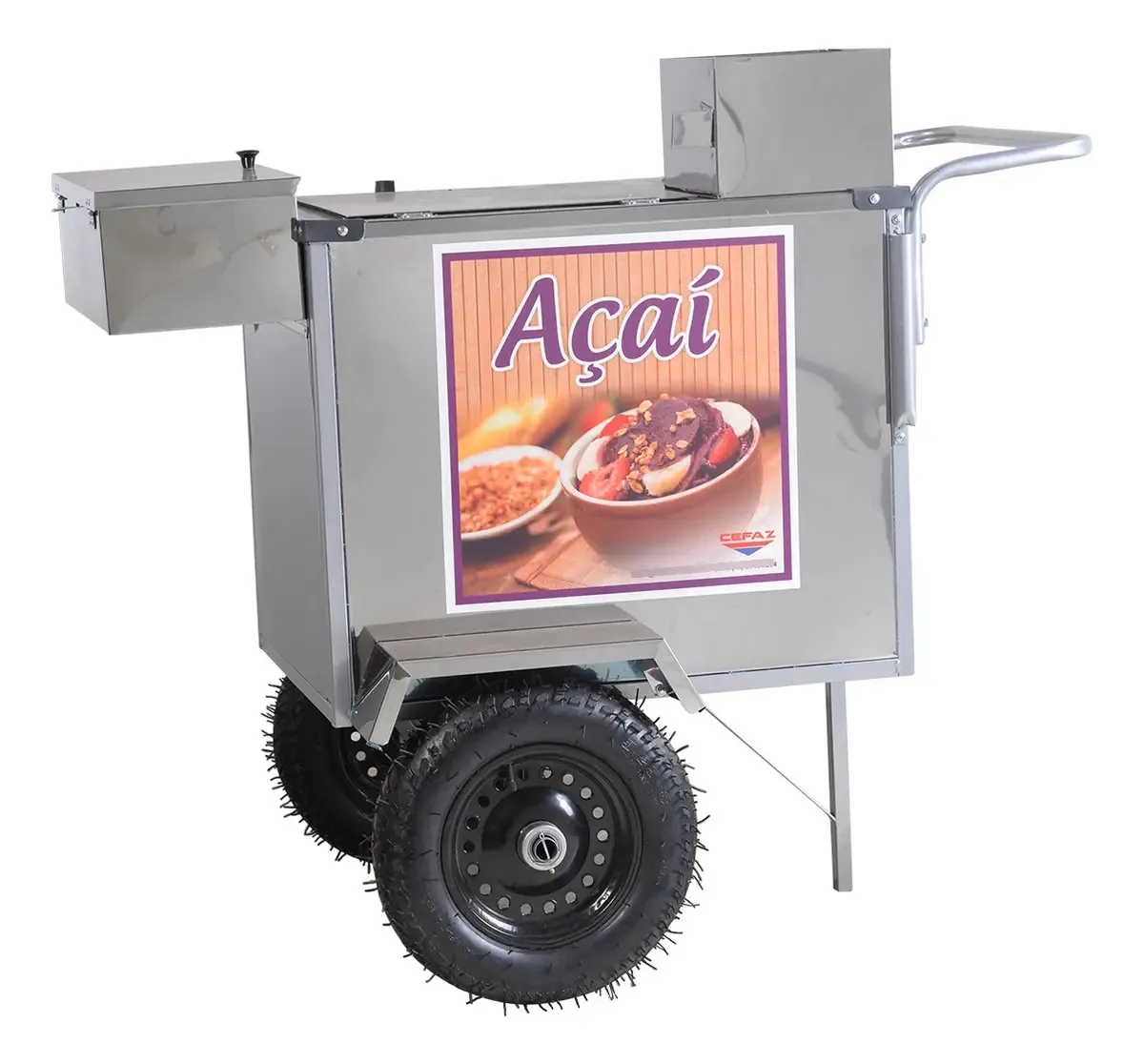 Carrinho De Açaí Cefaz Cinza Aço Inoxidável Com Guarda Sol 25kg