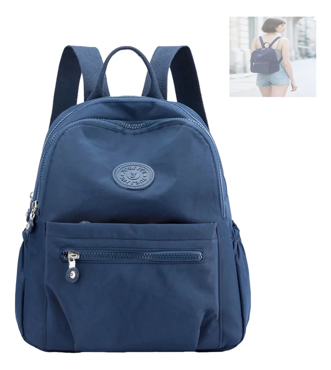 Mochila escolar feminina azul multifuncional para viagens e esportes
