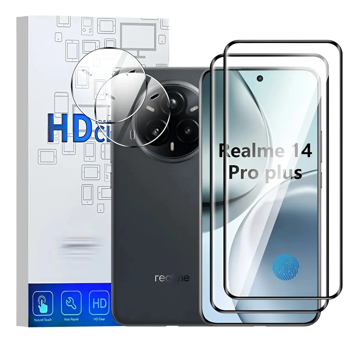 Película protetora com 2 lentes e 2 mícrons para Realme 14 Pro Plus