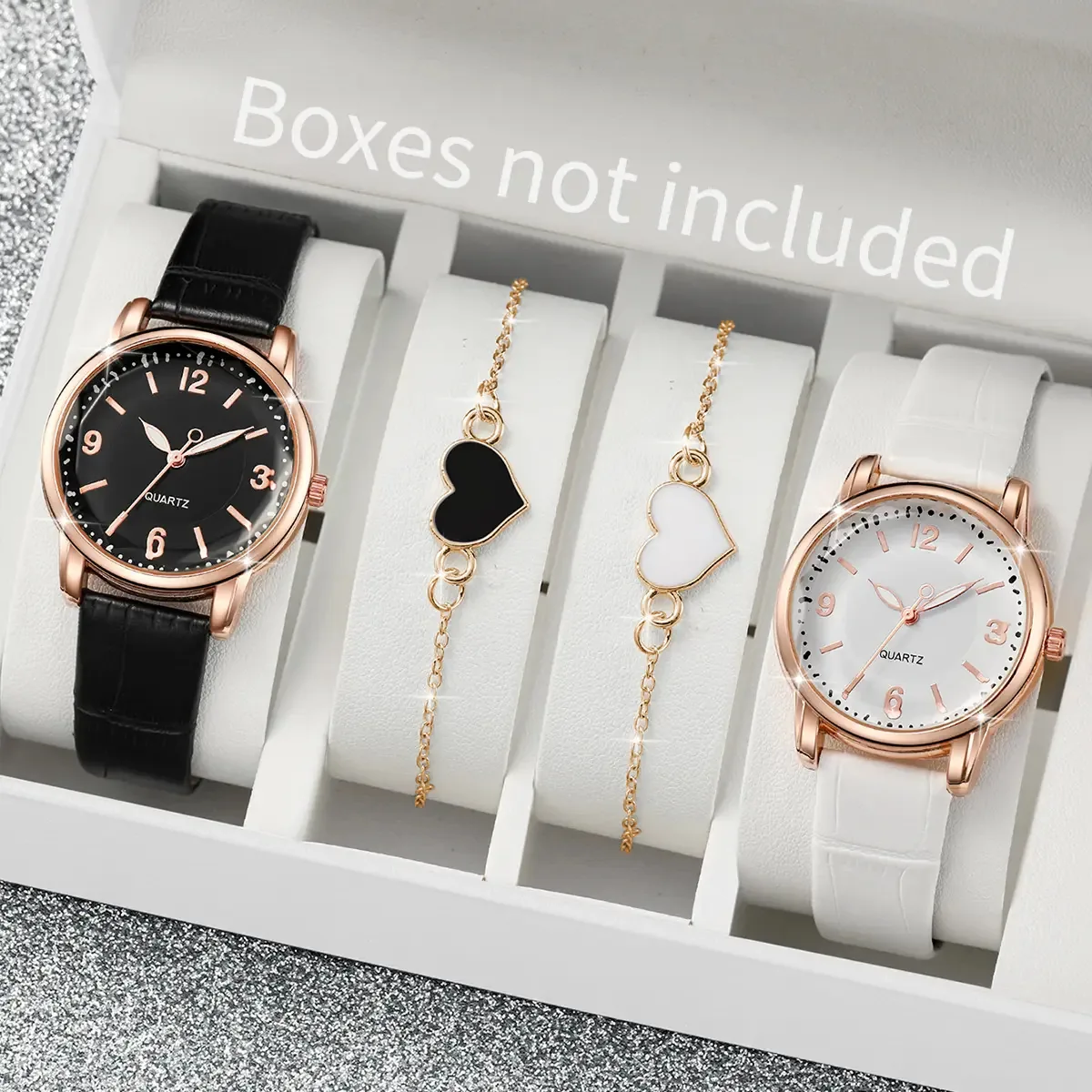 Conjunto 4 Relógios Pulseira Couro Feminino E Pulseiras