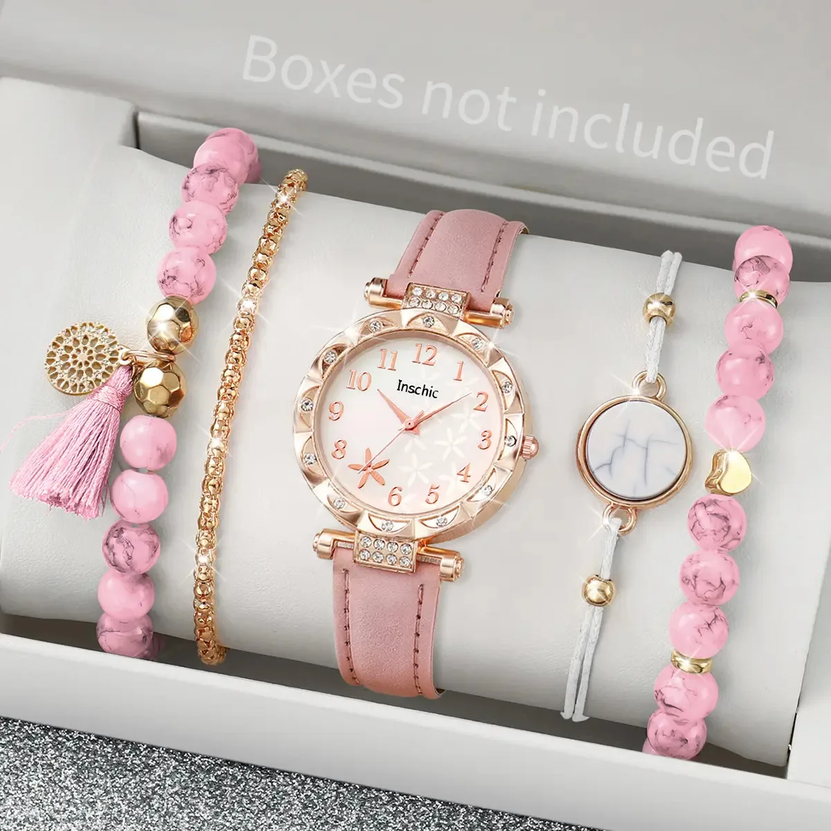 Conjunto de 5 relógios de pulso de moda feminina com pulseiras