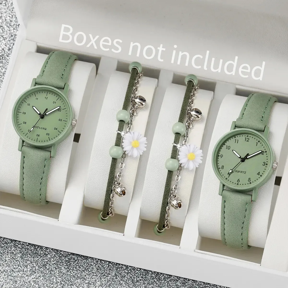 Conjunto 4pcs Relógios E Pulseiras De Couro Flor Feminino