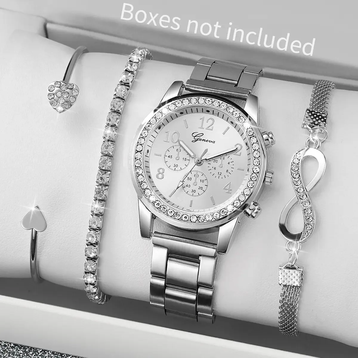 Conjunto de 4 relógios femininos de quartzo com pulseiras de aço inoxidável