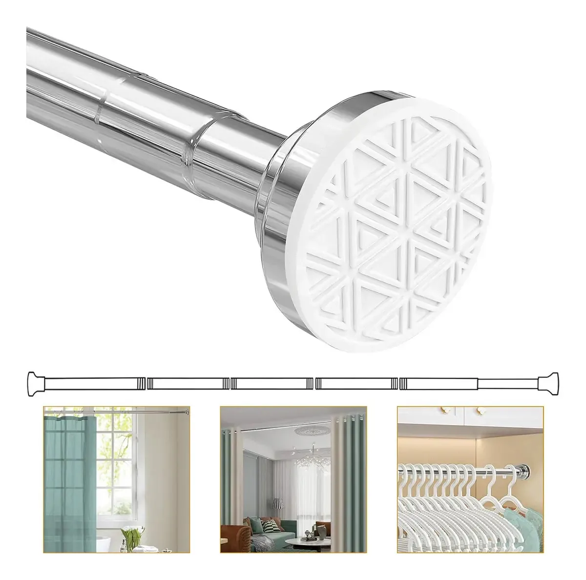 Comprimento mínimo da barra extensível 48 cm de comprimento máximo 2 m Tubo de cortina de banheiro Kiswleon Silver
