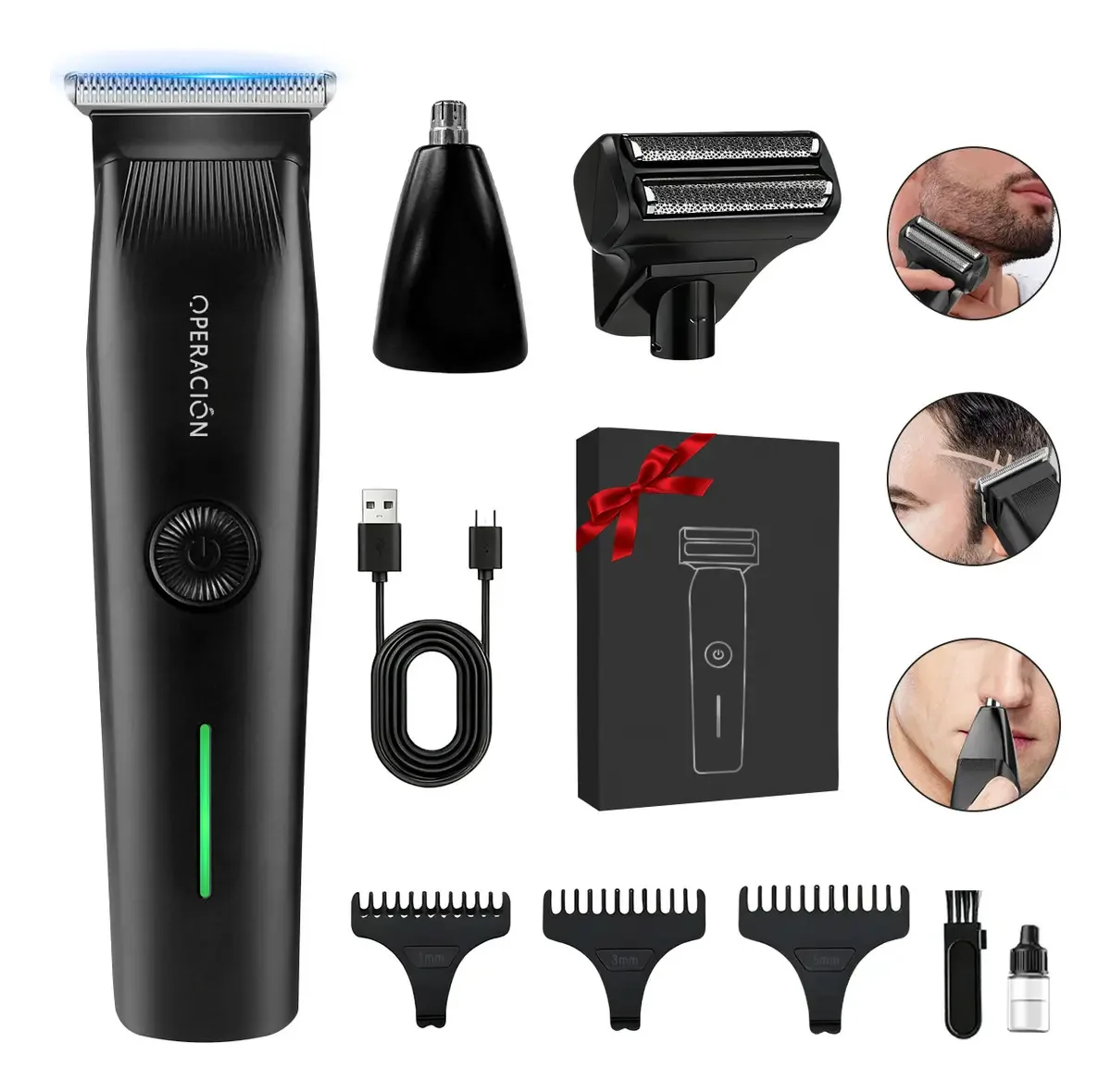 Barbeador elétrico Operation® Barbeador de cabelo e nariz 3 em 1 Máquina de cortar cabelo sem fio Barbeador de barba cor preto B-0803bk