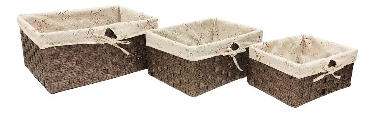 Conjunto de cestos de vime decorados X 3 unidades M5 - Sheshu Home Color Brown