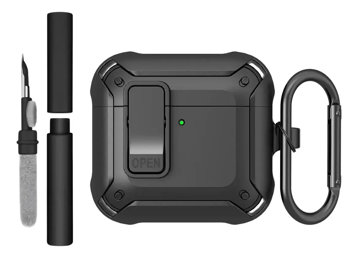 Kit Limpador De Fones E Capa Preta Resistente Para AirPods 4