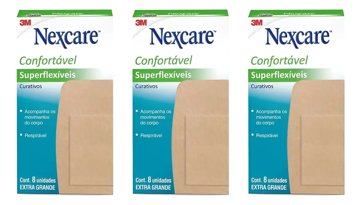 3 Curativos Nexcare Adesivo 3m Joelho Cotovelo Confortável