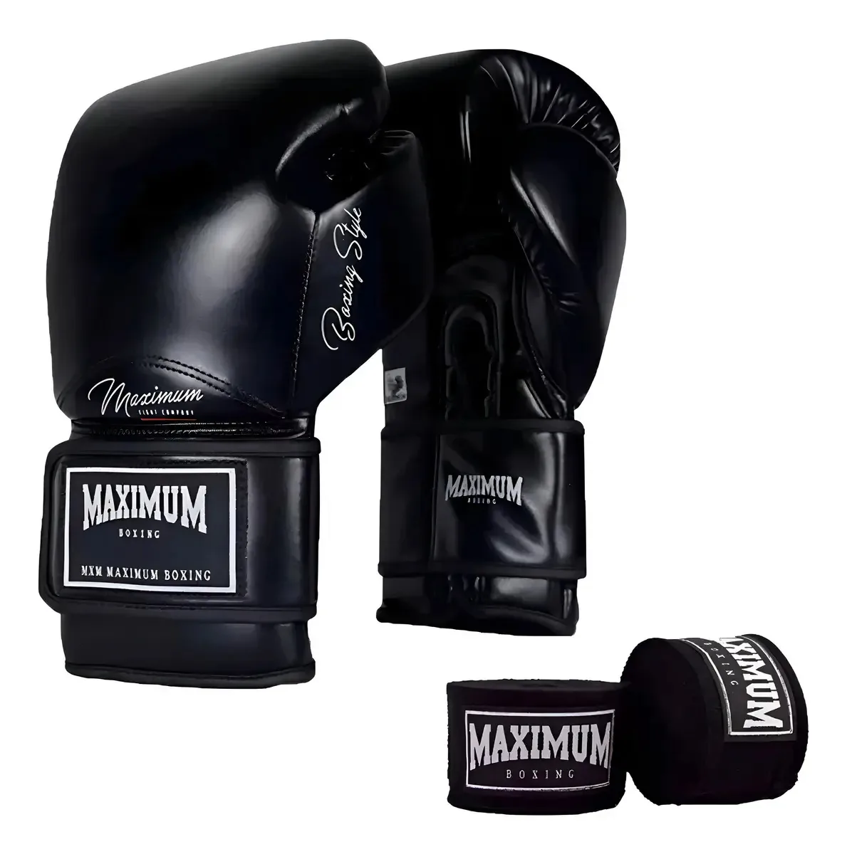 Luva Classic Muay Thai Boxe + Bandagens Black 3m - Maximum Cor Preto Tamanho 10oz