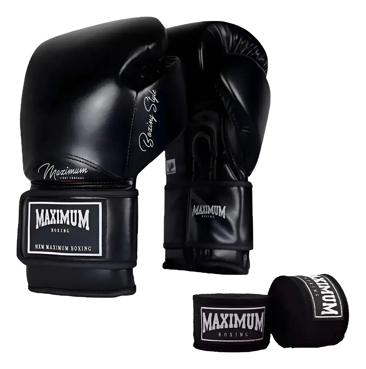 Luva Classic Muay Thai Boxe + Bandagens Black 3m - Maximum Cor Preto Tamanho 12oz
