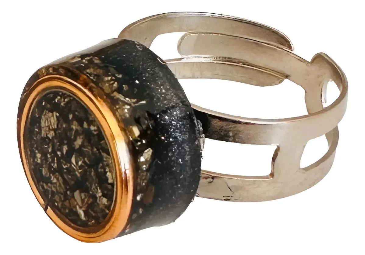 Anel Orgonite Ajustável Pedra Pirita Natural Prosperidade