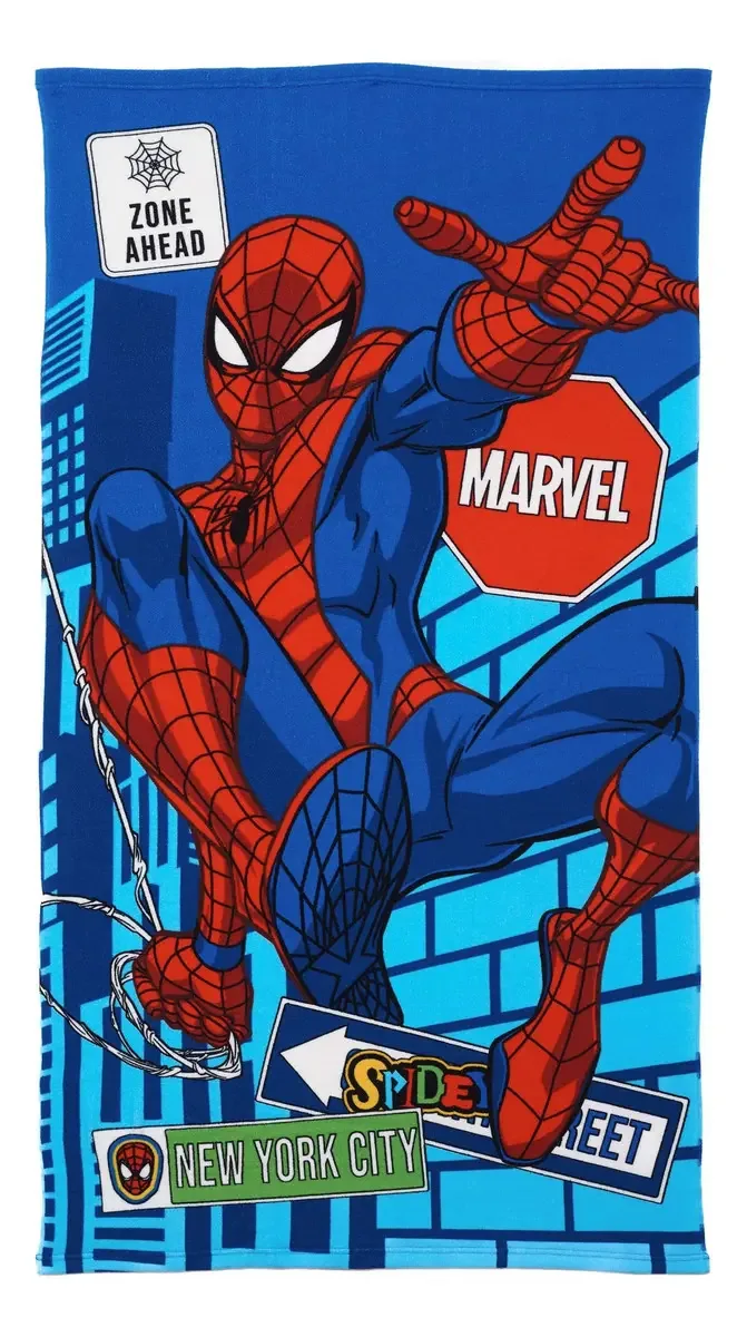Toalha de microfibra 70x130 com bolsa Spiderman Cor Azul