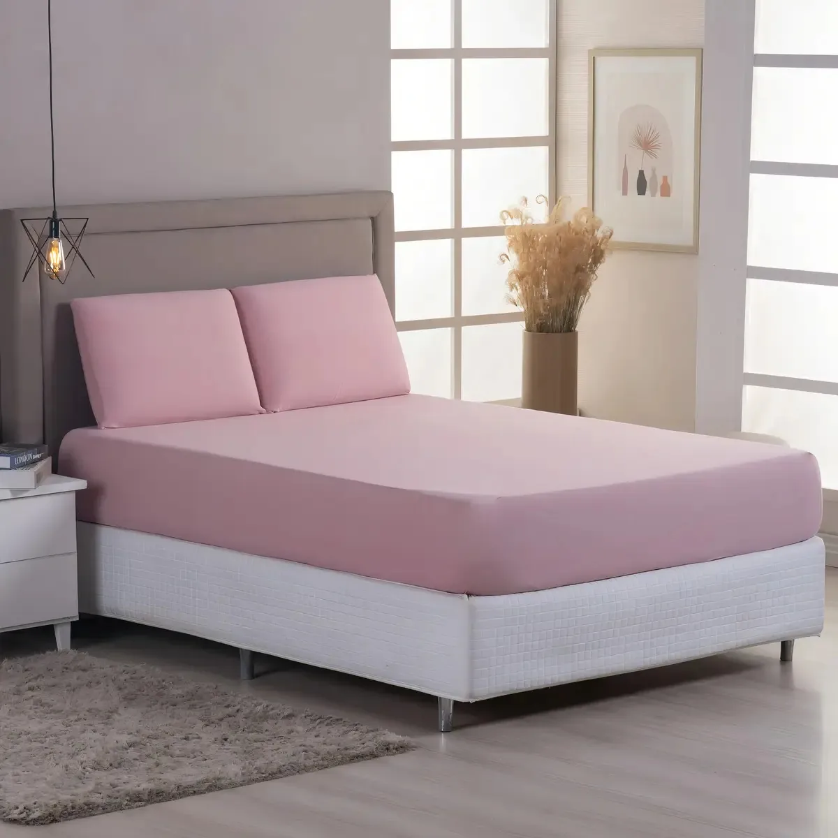 Jogo Cama Queen Stinely Casa 100% Algodão Malha Hipoalergênico Rosê